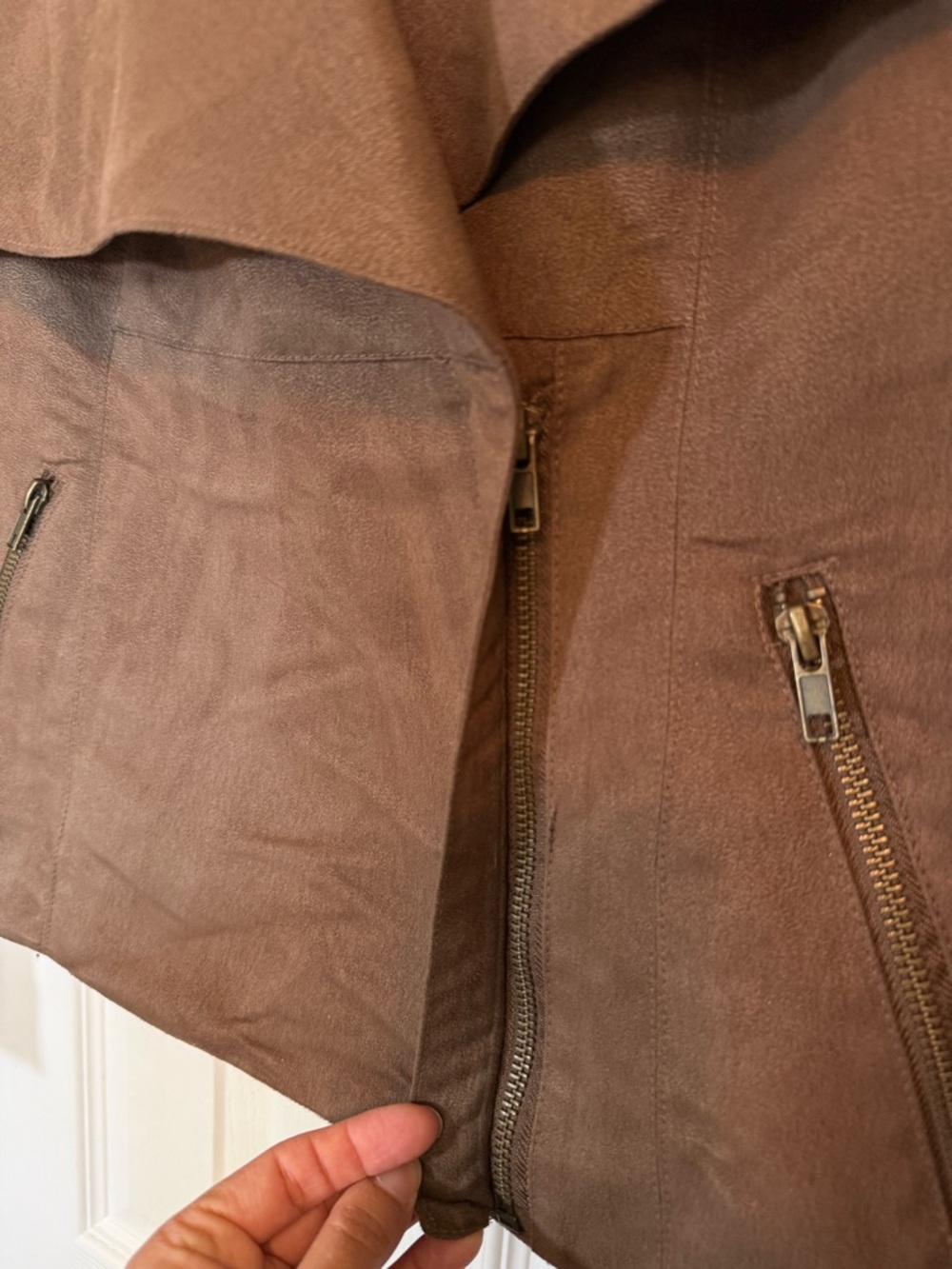 New York & Company Collection Asymmetrical Faux Suede Brown Jacket Size M - Picture 3 of 14